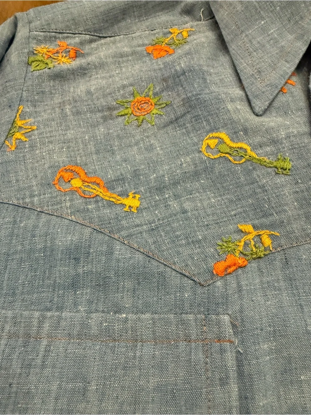 BRUTUS Light Blue Vintage Embroidered Western Shirt Sz S